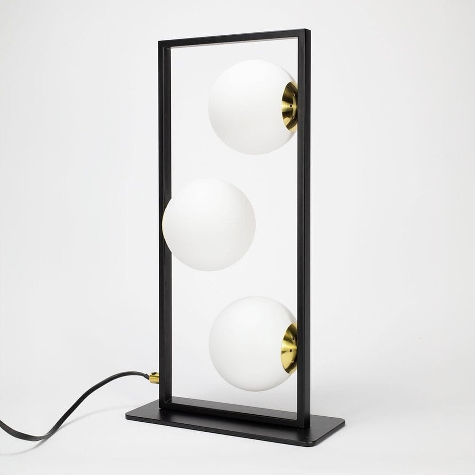 Lampe à poser Tris 3 lumières - noir et or avec verre opalin