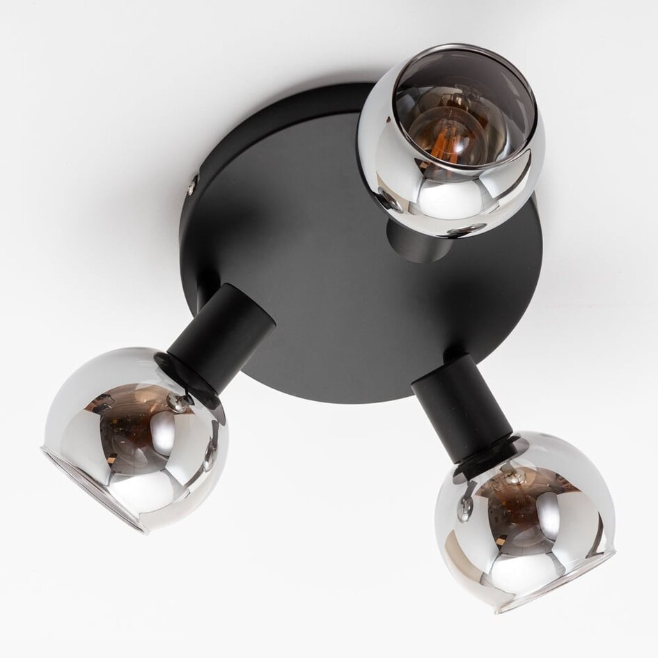 Plafonnier en verre fumé et effet miroir, 3 lumières - Orlando