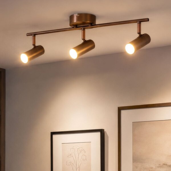 Plafonnier barre argent antique 3 spots LED - Zane