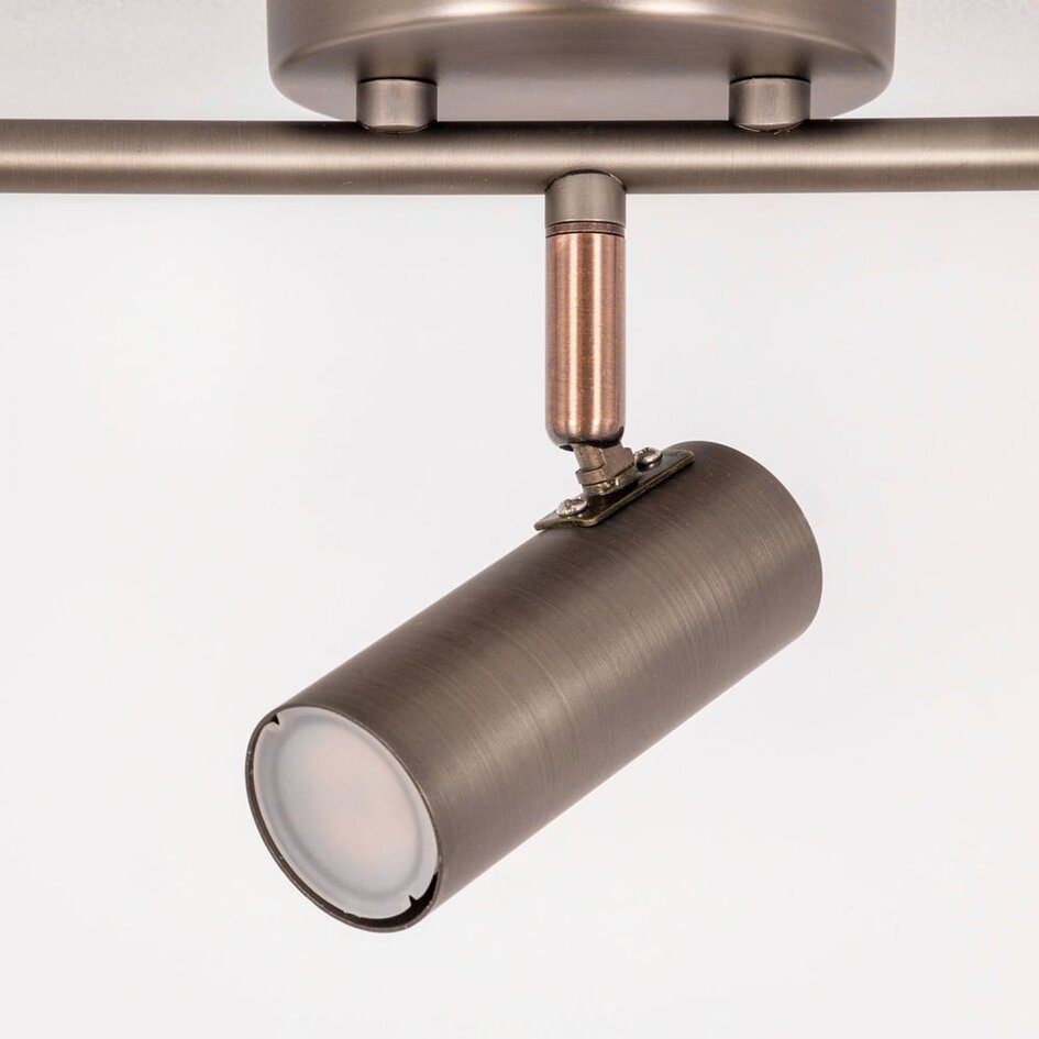 Plafonnier barre argent antique 3 spots LED - Zane