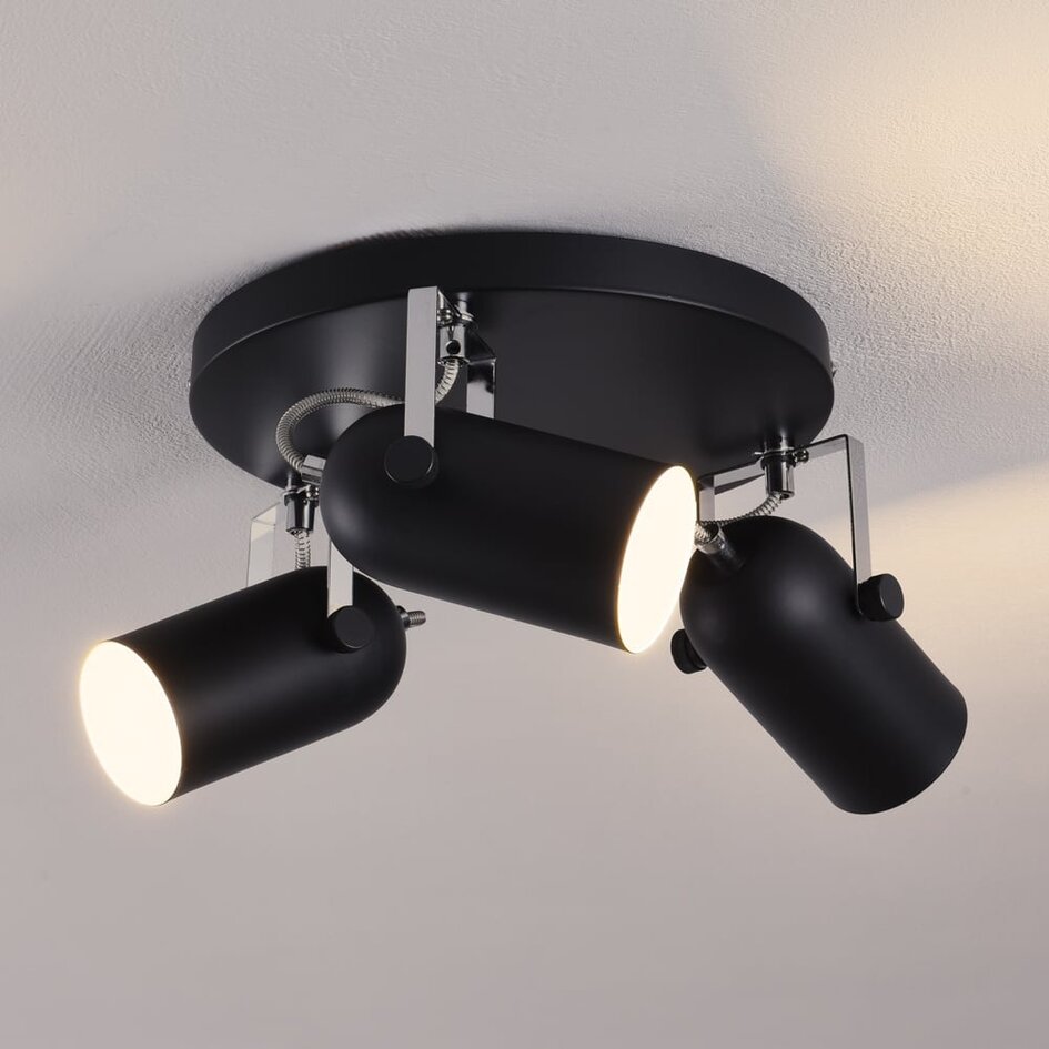 Plafonnier moderne noir mat et chromé 3 lumières - Houston