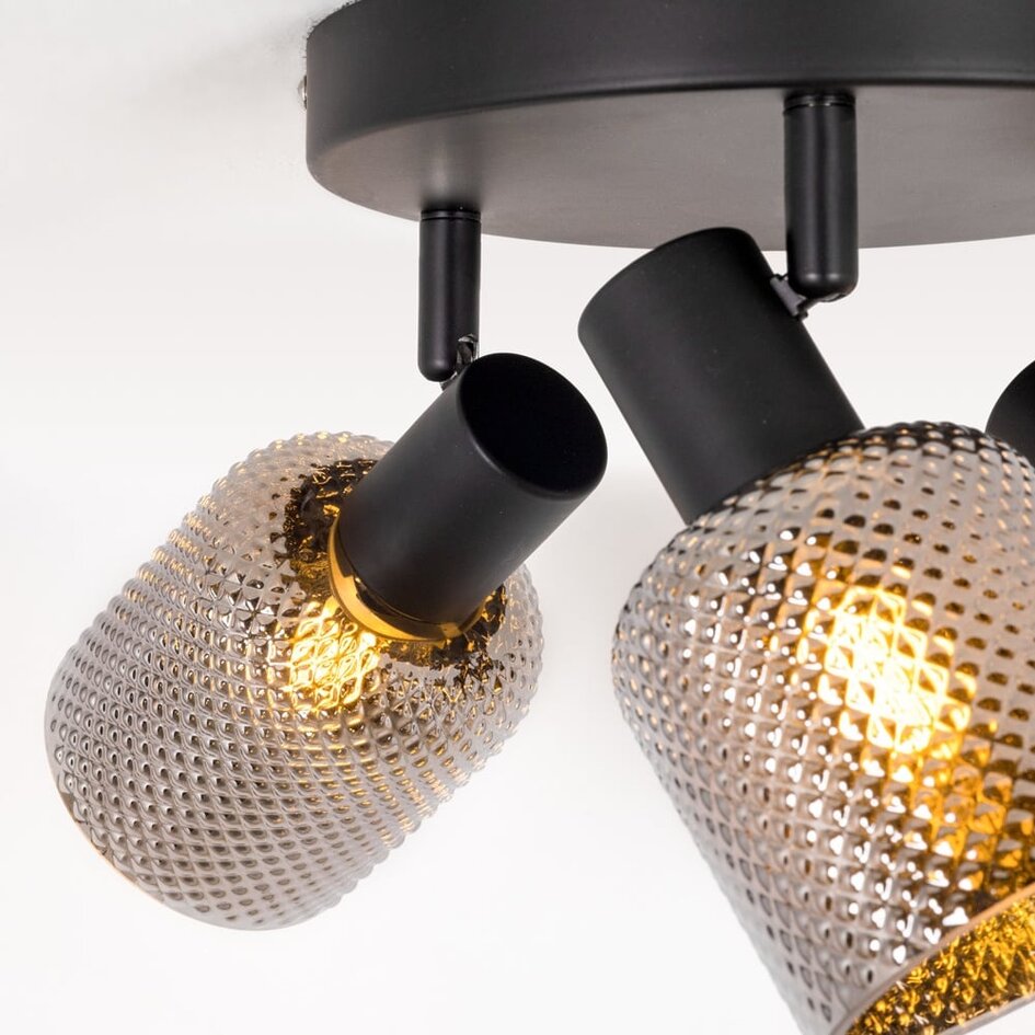 Plafonnier noir mat avec verre gris fumé 3 lumières - Jersey