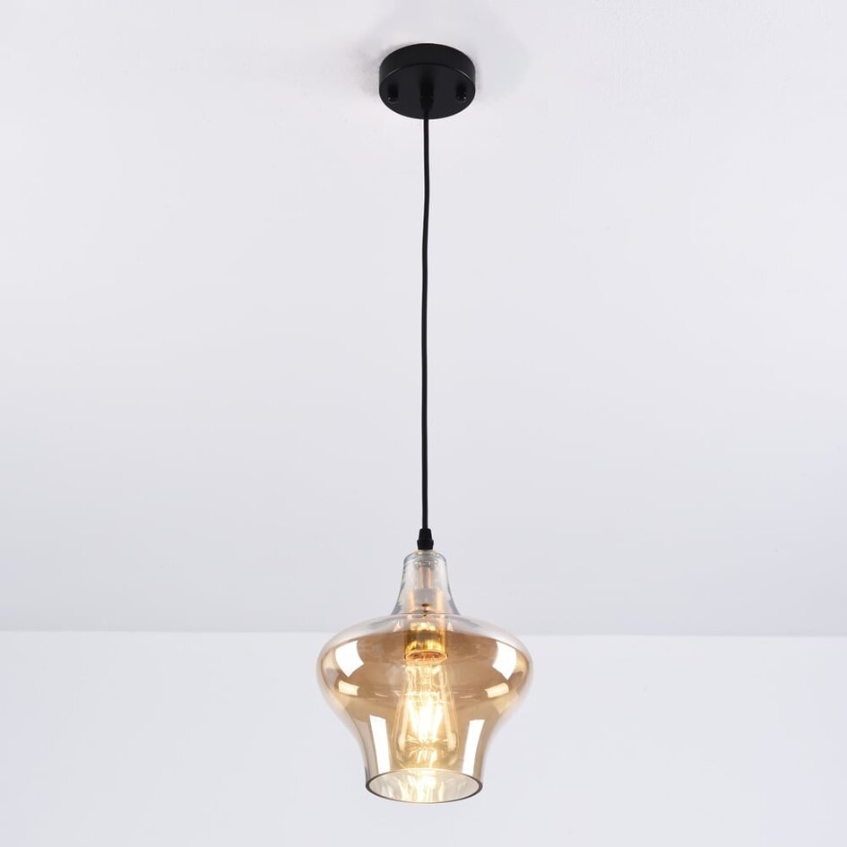 Lampe suspendue à 1 lumière Trinidad avec verre ambré - variante 3