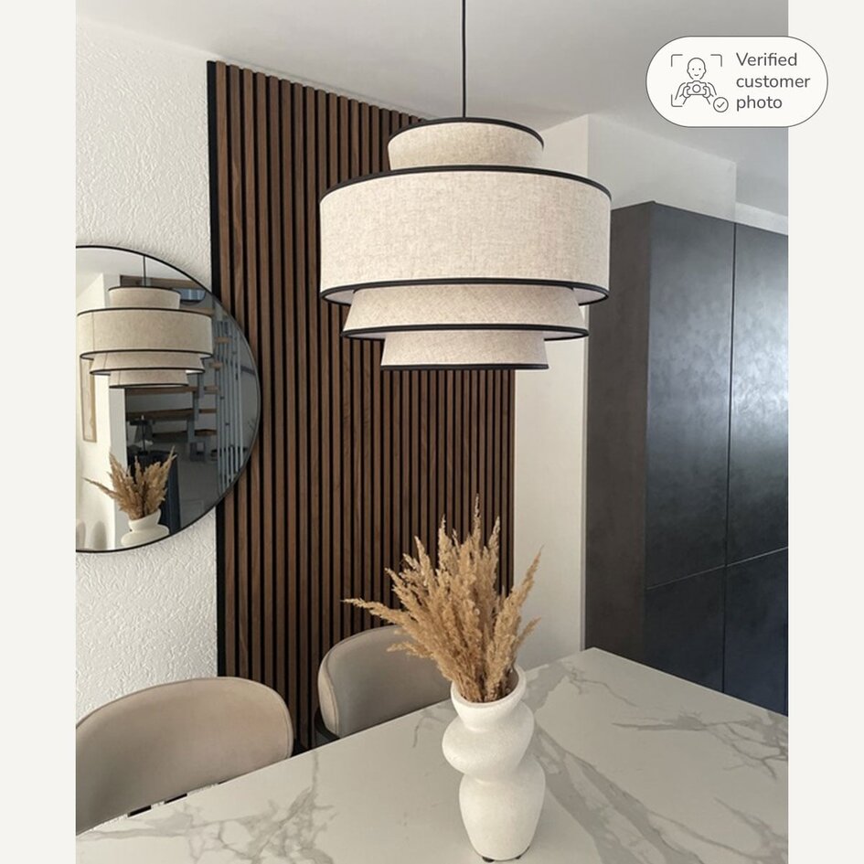 Suspension Zenza avec abat-jour en tissu naturel à 3 couches