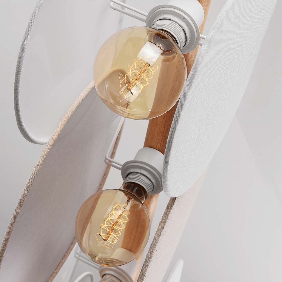Suspension à 5 lumières Zenner – lin naturel avec accents bois et blancs
