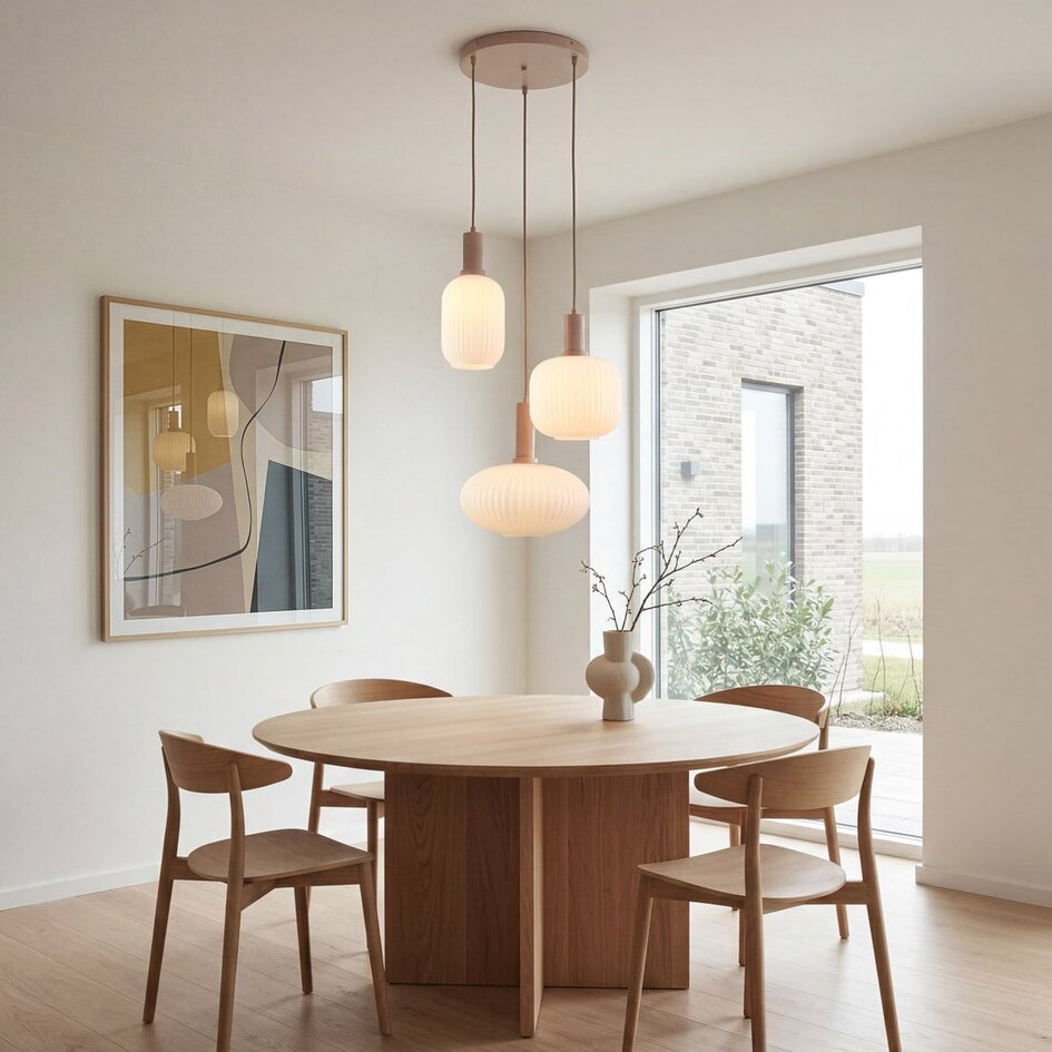 Suspension Viola 3 lumières - verre opale et beige