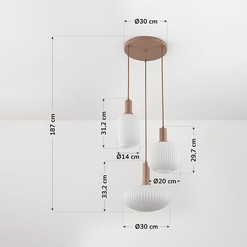 Suspension Viola 3 lumières - verre opale et beige