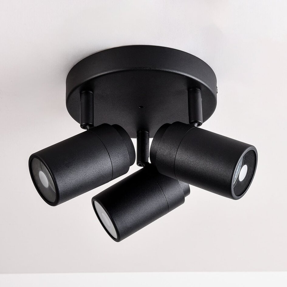 Spot de plafond à 3 lumières Nivo avec spots orientables - noir IP44