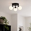 Plafonnier Zano avec 3 points lumineux orientables - noir avec verre blanc laiteux IP44