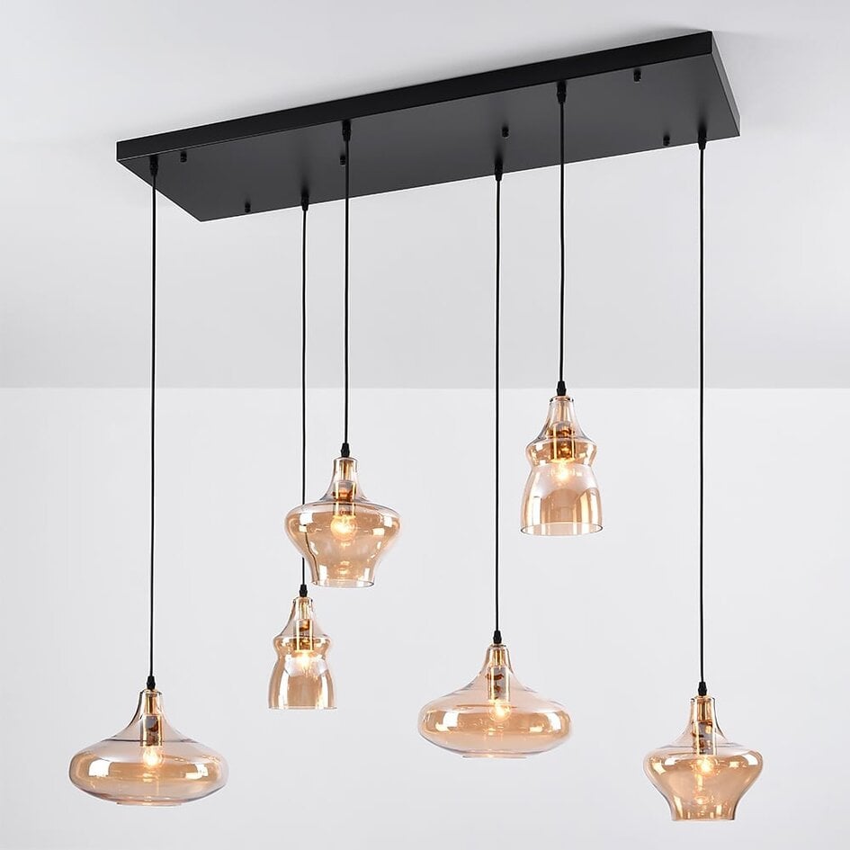 6-lichts hanglamp Trinidad - zwart en amber glas
