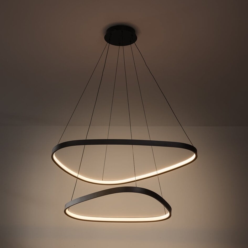 Suspension Nivara - doubles anneaux LED noirs, variateur à 3 niveaux