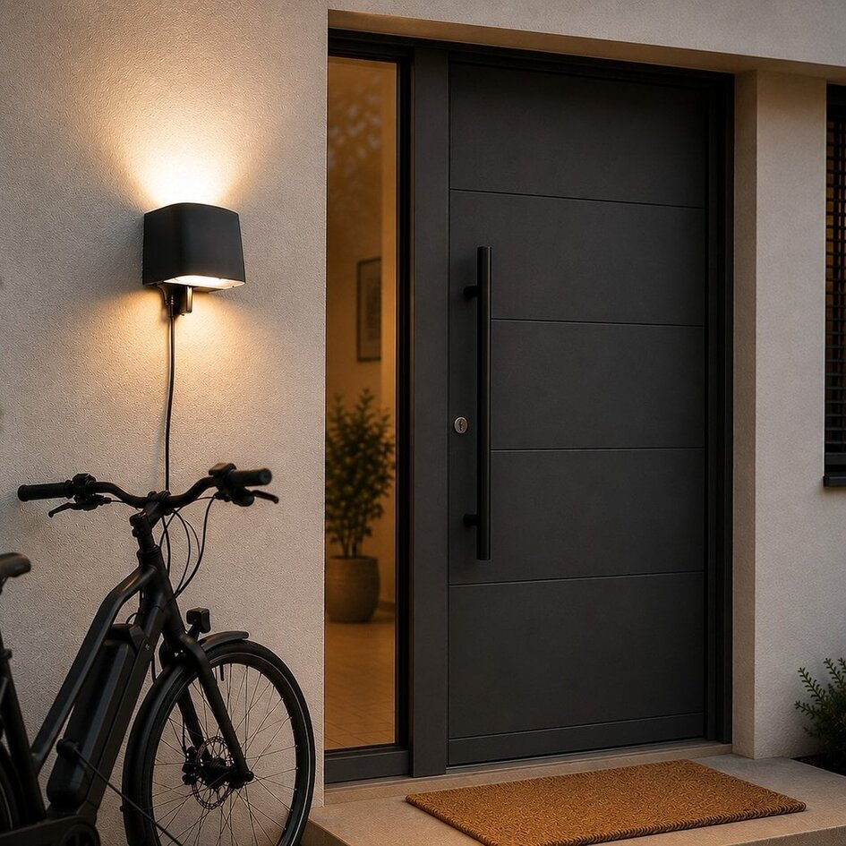 Buiten wandlamp met schemerschakelaar en stopcontacten - Astro