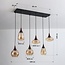 Hanglamp met amber glas en donkere houtoptiek, 6-lichts - Loic