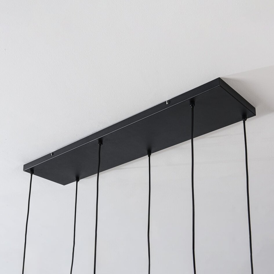 Hanglamp met amber glas en donkere houtoptiek, 6-lichts - Loic