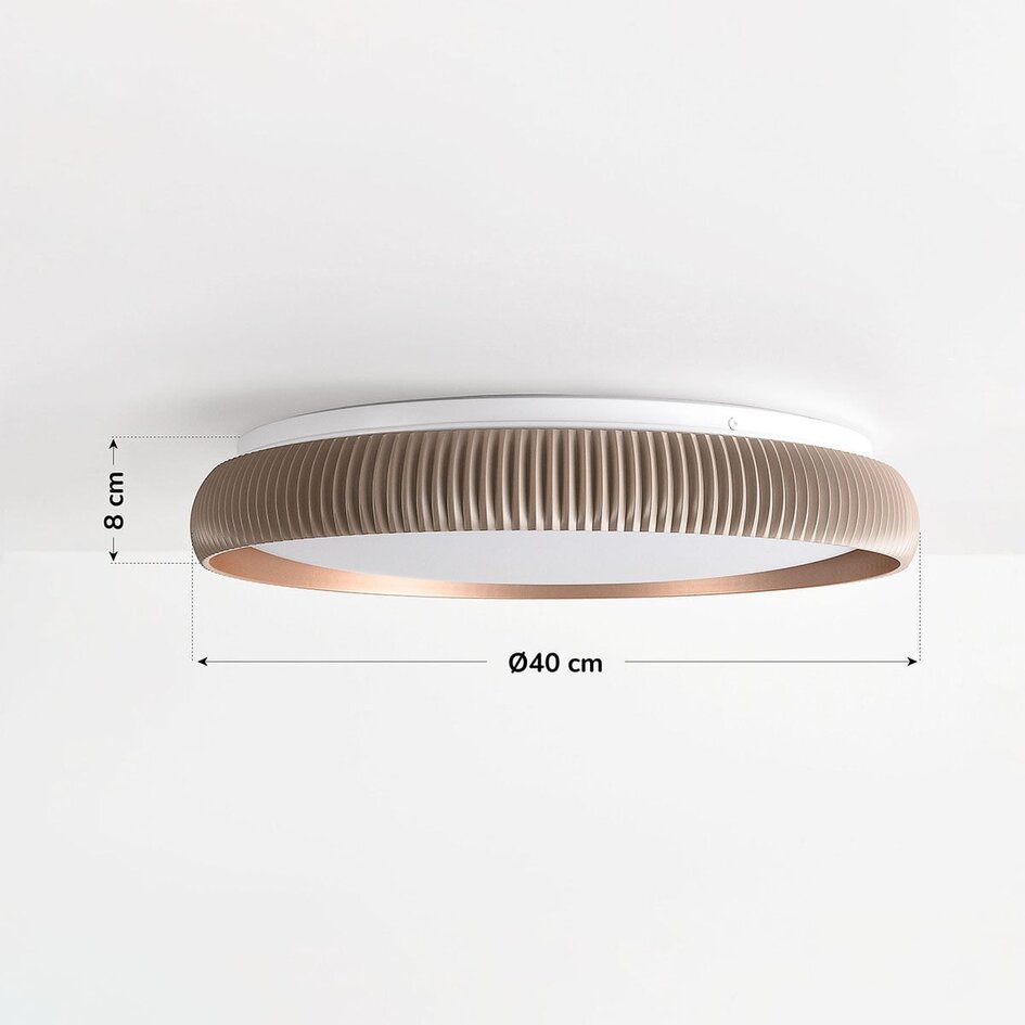 Plafonnier LED dimmable à 3 étapes Terinda blanc avec effet nervuré et détail doré