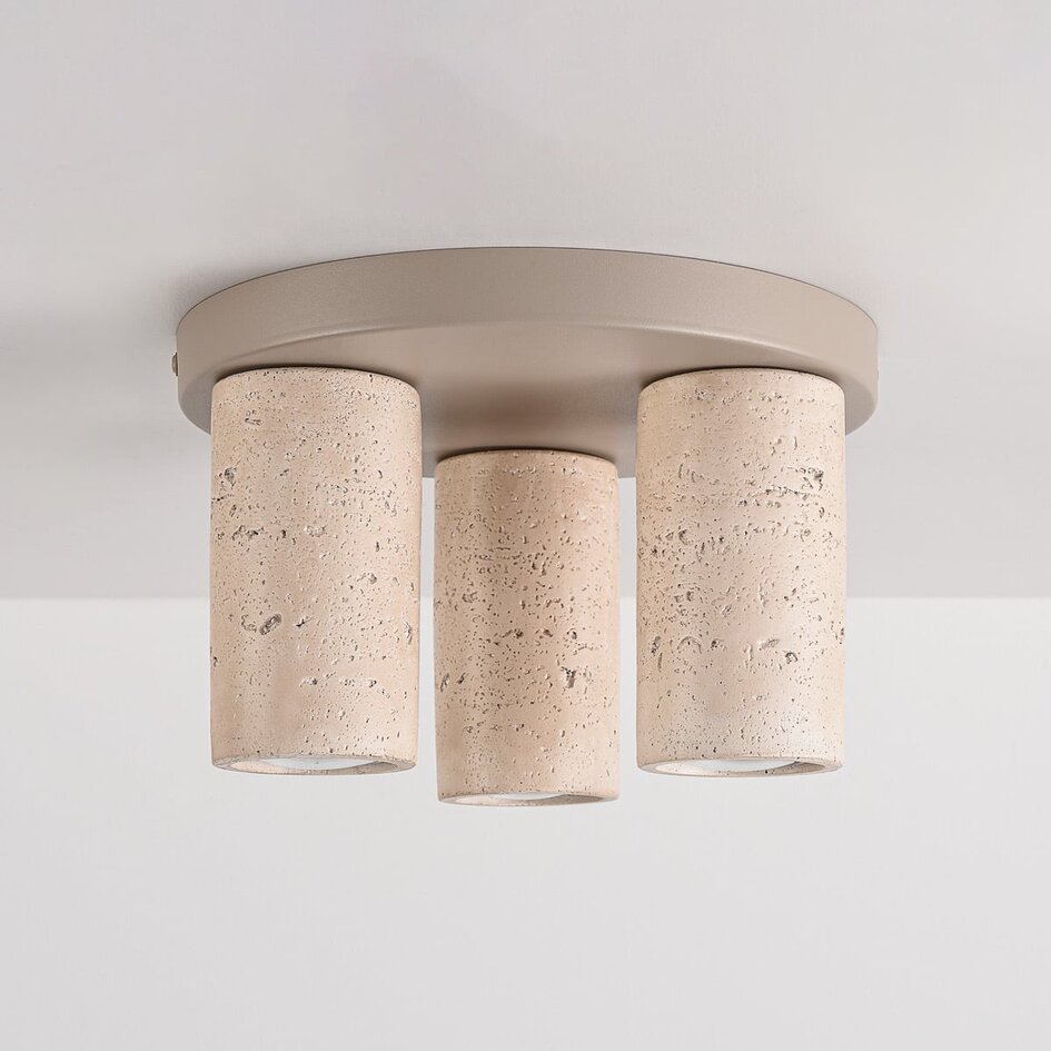 Plafondlamp Cova met drie spots in travertinlook - zandbeige