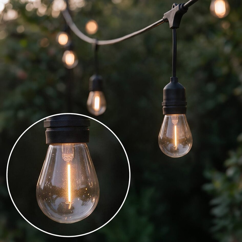 Solar lichtsnoer 10 meter 10 lampjes met hangende fitting  (4cm, 6cm, 8cm), 3W zonnepaneel