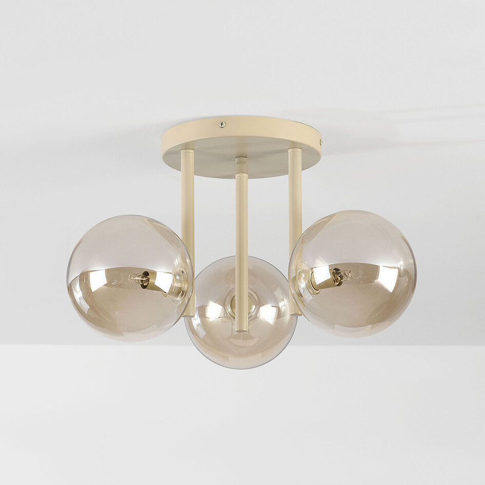 Plafonnier Elora avec 3 boules en verre cognac - beige