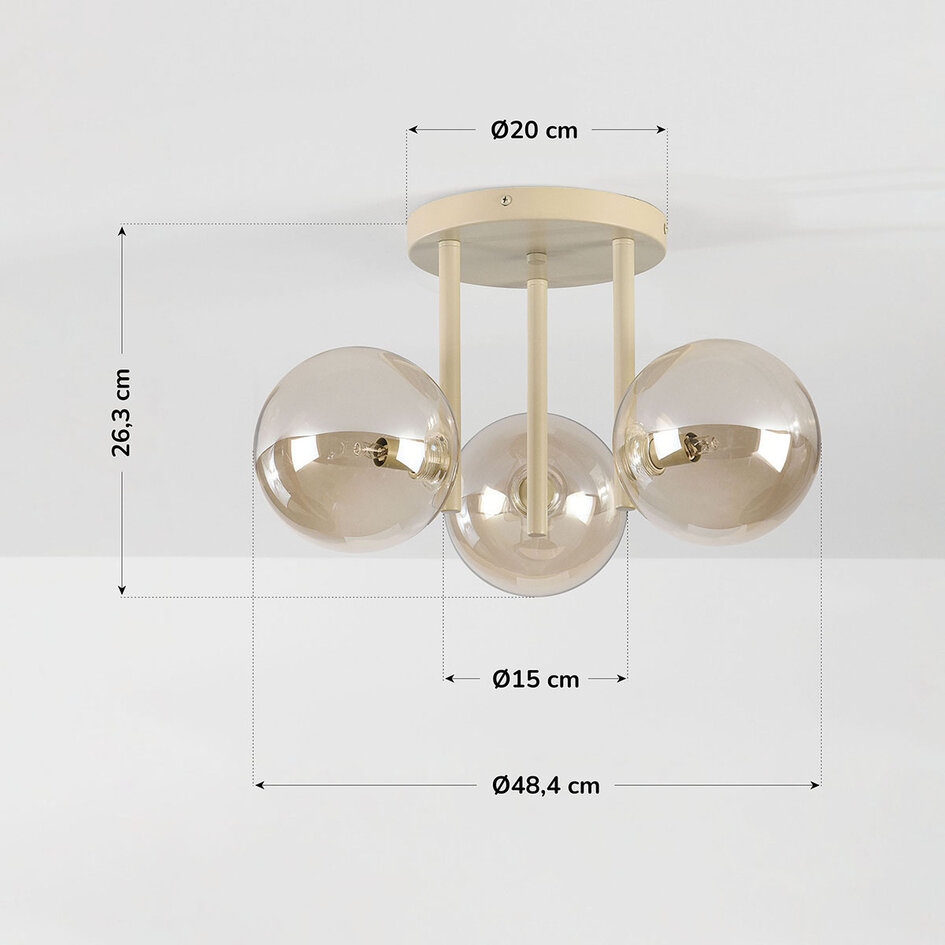 Plafonnier Elora avec 3 boules en verre cognac - beige