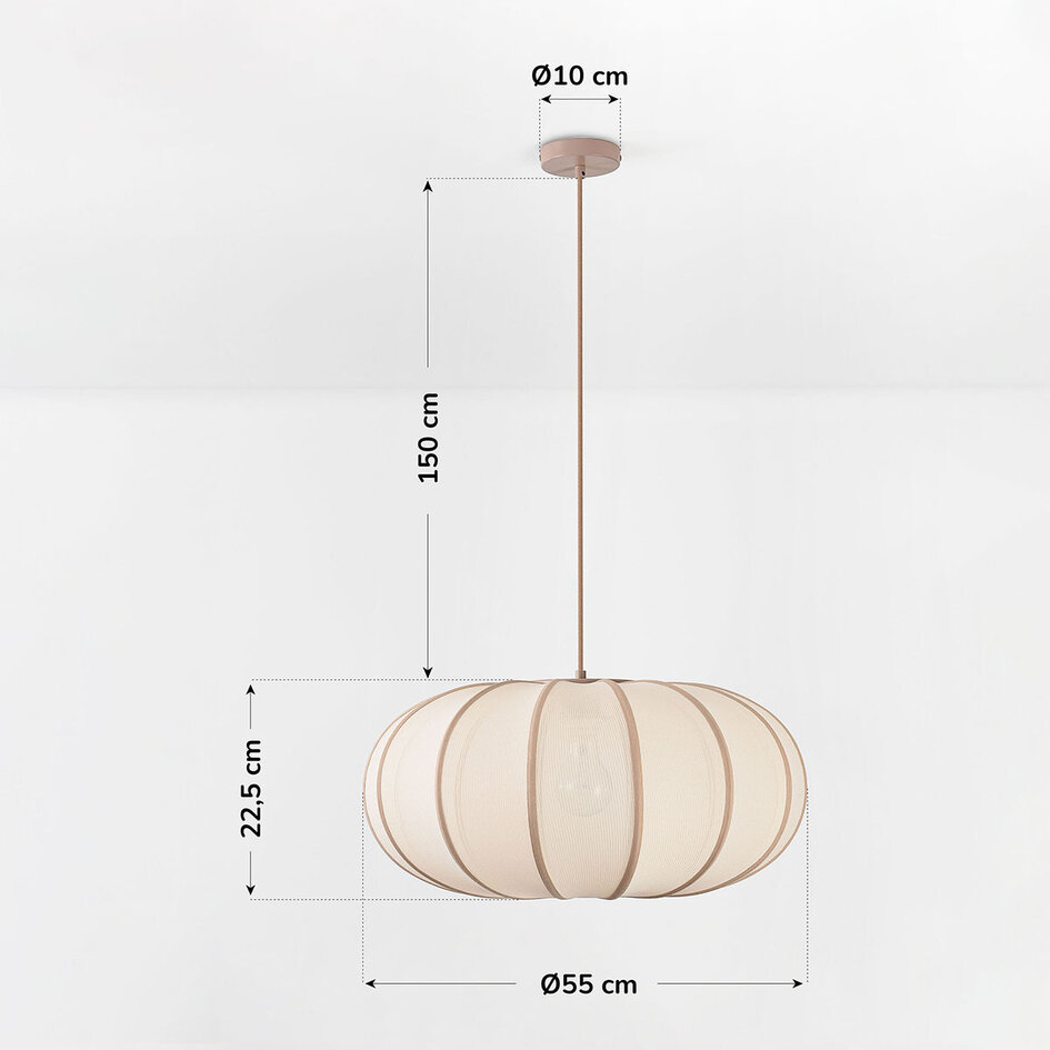 Suspension Stefina avec abat-jour en tissu - beige et taupe