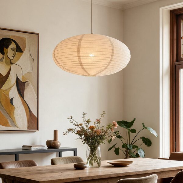 Hanglamp Siara met linnen kap - naturel - Ø60cm