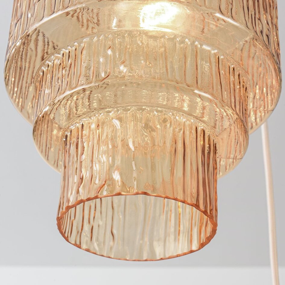 Suspension Orina à 3 abat-jours en verre ambré côtelé - beige