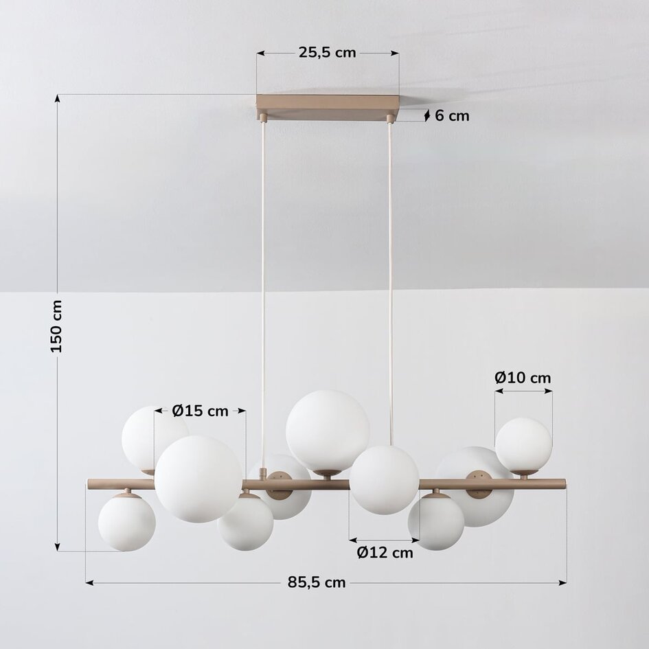 Suspension Deka à 10 lumières - beige et verre laiteux