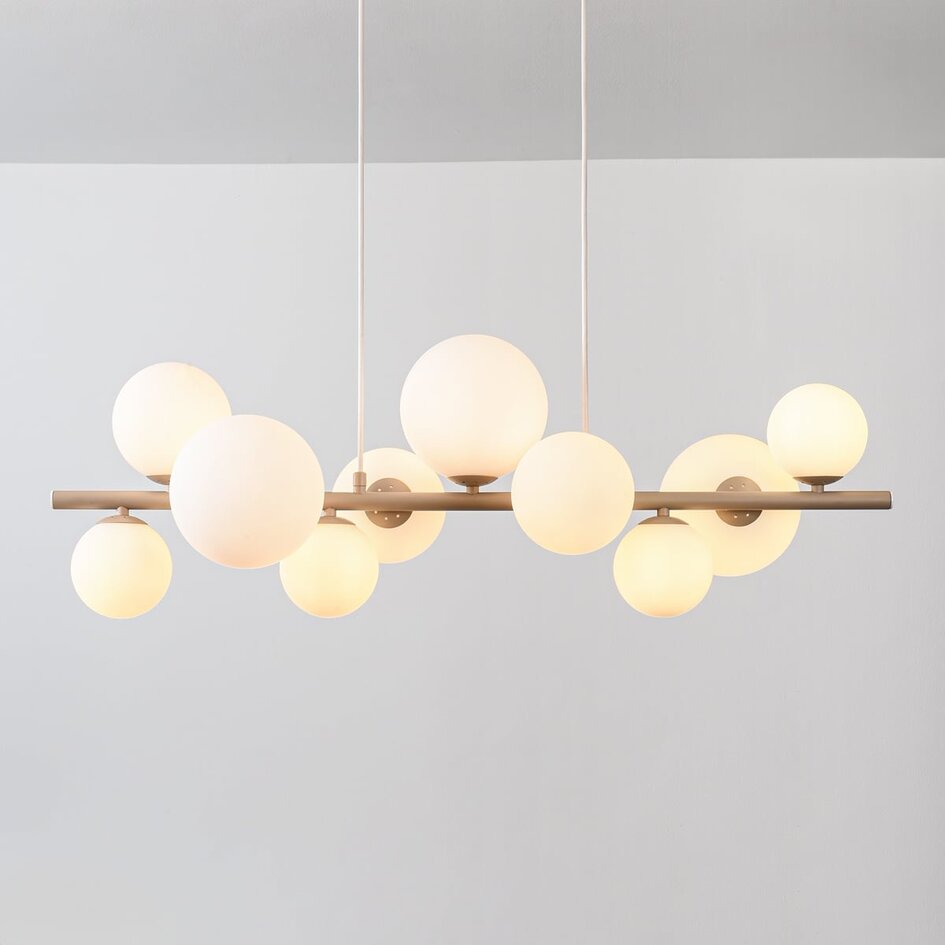 Suspension Deka à 10 lumières - beige et verre laiteux
