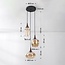 3-lichts hanglamp Zian - zwart, houtlook en amber glas in diverse vormen