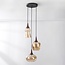 3-lichts hanglamp Zian - zwart, houtlook en amber glas in diverse vormen