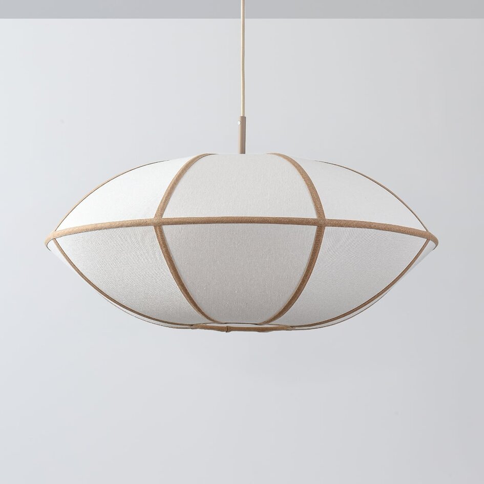 Suspension Ovala Ø60 cm - abat-jour en lin beige aux accents bruns