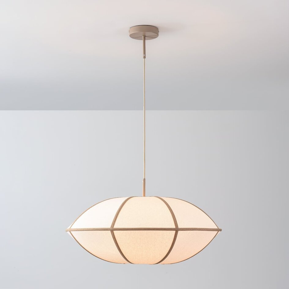 Suspension Ovala Ø60 cm - abat-jour en lin beige aux accents bruns