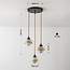 Suspension Vado à 3 lumières - travertin (pierre naturelle) et verre, ronde