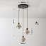 Suspension Vara à 3 lumières - travertin (pierre naturelle) et verre laiteux, ronde