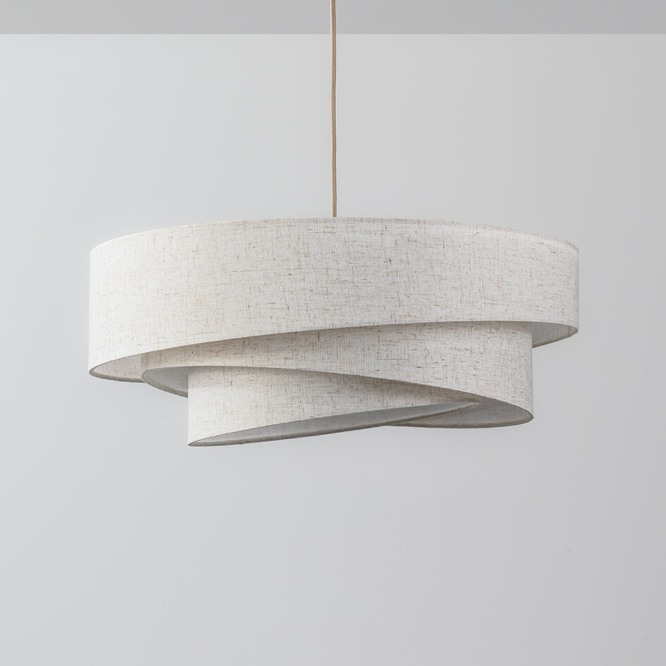 Suspension à 3 lumières Nerai - beige avec abat-jours en lin superposés