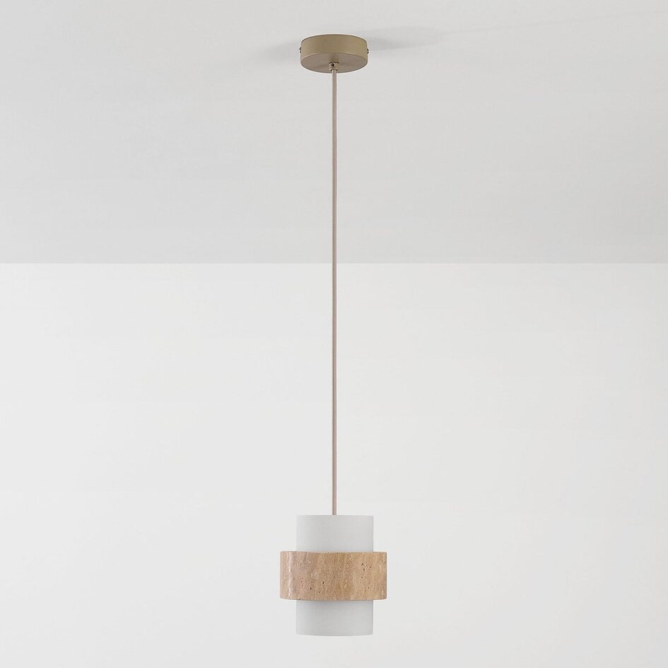 Hanglamp Yuki met travertin en melkwit glas - beige