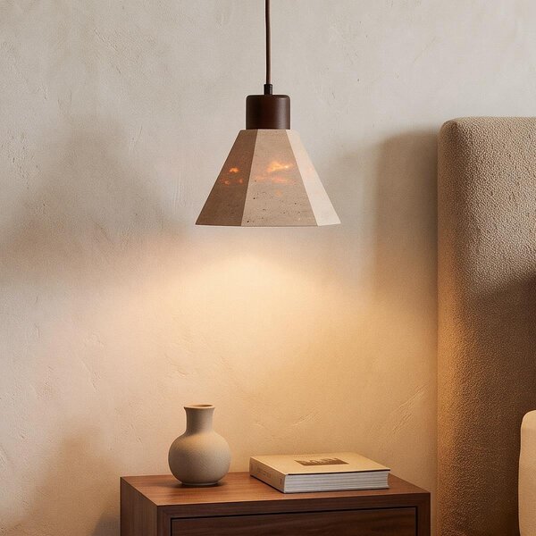 Hanglamp Petra van travertin en hout - bruin