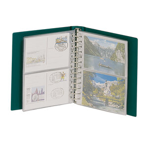 Album Classic (1131), incl. 20 Blätter (811) - 2 er Einteilung:  155 x 110 mm - Grün, incl Schutzkassette - 13 Ringe - Abm: 200 x 235 x 40