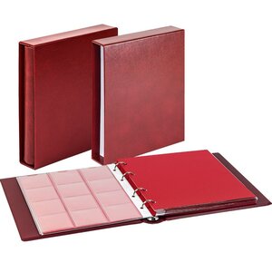 Album Karat 1106 (E), incl. 10 sheets (K2R(3x), K3R(2x), K4R, K5R, K6R(2x), KR8) - suitable for div. Ø mm - Wine red, incl slipcase - 4 Rings - Dim: 210 x 225 x 35