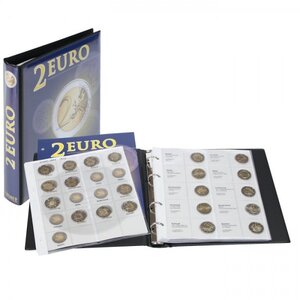 Album Karat 1118 (M 4), incl. 9 Blätter (1118-28, 29, 30, 31, 32, 33, 34, 35, 36) - geeignet für 2 Euro - Design Euromünzen - 4 Ringe - Abm: 210 x 230 x 35