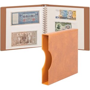 Album Regular (1104), incl. 20 bladen Tranparant bladen - 2 / 3 vaks indeling:  240 x 140/90 mm - Lichtbruin, incl cassette - 18 Rings - Afm: 305 x 317 x 50