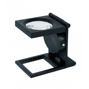 Linen Tester, Magnification factor: 10x, Lens diameter Ø 27 mm, with LED - Dim folded: 40 x 55 x 17 mm - Dim open: 40 x 55 x 53 mm
