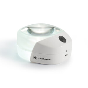 Loupe à poser, Loupe pavé à concentration de lumière, Facteur d'agrandissement: 10x, Diamètre de la lentille Ø 62 mm, avec LED - Dim: 85 x 72 x 45 mm