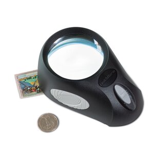 Stand magnifier, Magnification factor:  5x, Lens diameter Ø 65 mm, with LED (6x) - Dim: 95 x 140 x 47 mm