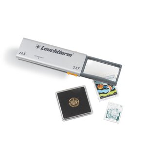 Pocket magnifier(Duplex), Pull Out, Magnification factor:  3x / 6x, Lens size25 x 50 mm, with LED (2x) - Dim: 102 x 40 x 11 mm