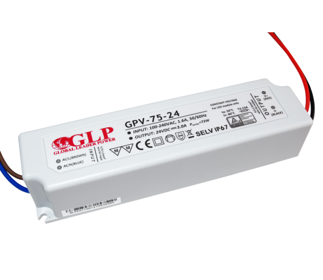 75W 24V 3A LED-Netzteil IP67 wasserdicht – GLP GPV-75-24 – Ideal für LED-Streifen & Beleuchtung – Konstantspannung – Robustes Gehäuse – CE-zertifiziert