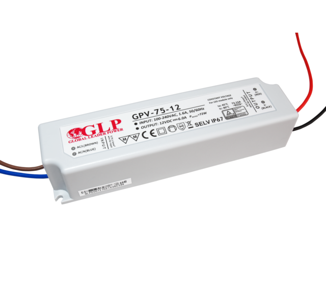 75W 12V 6A LED-Netzteil IP67 wasserdicht – GLP GPV-75-12 – Stromversorgung für LED-Streifen, 12 Volt Gleichstrom, 6 Ampere, staub- und wasserfest 75W 12V 6A LED-Netzteil IP67 wasserdicht – GLP GPV-75-12 – Stromversorgung für LED-Streifen, 12 Volt Gleichstrom, 6 Ampere, staub- und wasserfest