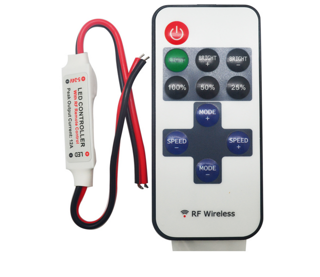 LED Streifen Dimmer für einfarbige LED Streifen – Präzise Helligkeitsregelung für 12V/24V LED-Beleuchtung, kompatibel mit RGBW-Controllern, PWM-Technologie, max. 144W/6A, einfache Installation, inkl. Fernbedienung LED Streifen Dimmer für einfarbige LED Streifen – Präzise Helligkeitsregelung für 12V/24V LED-Beleuchtung, kompatibel mit RGBW-Controllern, PWM-Technologie, max. 144W/6A, einfache Installation, inkl. Fernbedienung