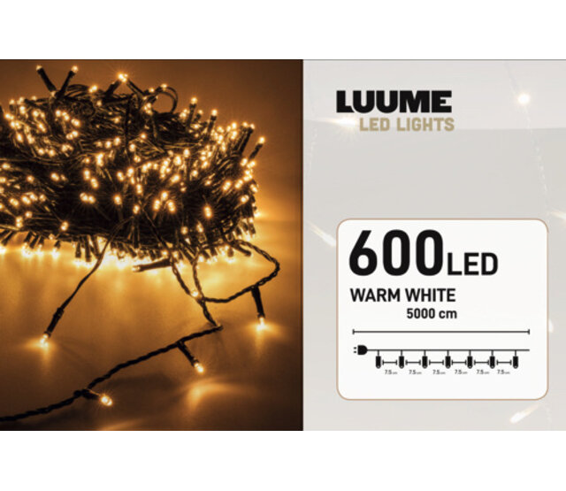 Warmweiße LED Weihnachtsbeleuchtung mit 600 LEDs – 50 Meter Lichterkette – IP44 zertifiziert für Innen- und Außenbereiche – Energieeffizient & langlebig – LUKSUS