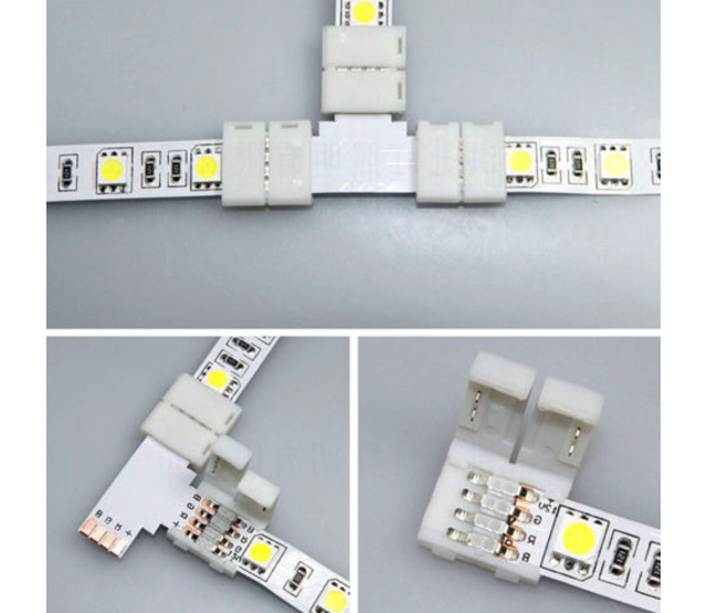 3-Wege-Verbinder für RGBW LED Streifen – 10 mm Breite, wasserdicht, für flexible LED-Bänder, einfache Installation, kompatibel mit 12V/24V, inkl. Steckverbinder, ideal für Innen- und Außenbeleuchtung